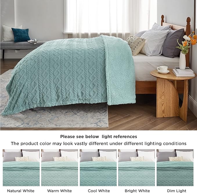 Bedsure Gentlesoft Sherpa King Size Blanket for Bed- Fleece Fluffy & Cozy Cable Jacquard Tufted for Women Gift, Thick and Warm Christmas Blanket for Winter, Sage Green, 108x90 Inches