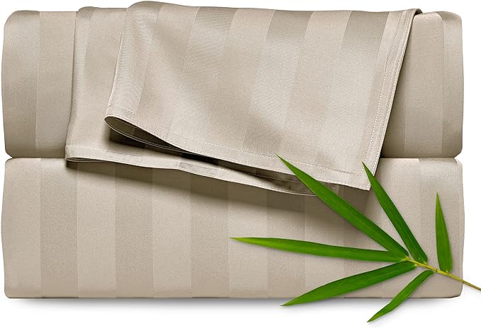 Pure Bamboo Full Sheets, Genuine 100% Organic Viscose Derived from Bamboo Bed Sheet Set, Luxuriously Soft & Cooling, Double Stitching, 2 Year Quality Promise (Full, Jacquard Sand)