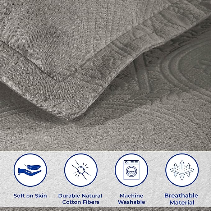 Superior 2 Piece Celtic Circles Cotton Bedspread Set, Decorative Bed Spread, Home Bed Decor, 1 Pillow Sham, Medium Weight Blanket, Matelasse Coverlet Bedding, Wedding Ring Design, Twin, Charcoal