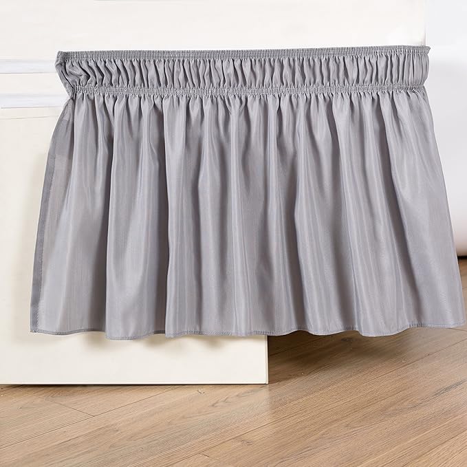 Bed Skirt - Wrap Around Bed Skirts Elastic Dust Ruffles, Easy Fit Wrinkle and Fade Resistant Luxurious Fabric Solid Color, Silver RV Bunk 42X80 Size Beds 15 Inch Drop