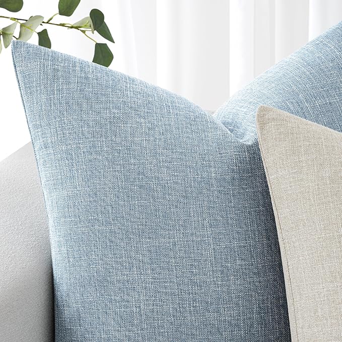 MIULEE 26x26 Inch Pack of 2 Decorative Linen Burlap Textured Euro Pillow Covers Farmhouse Boho Accent Pillowcases Spring Coastal Home Decor for Couch Sofa Bedroom Living Room Light Blue