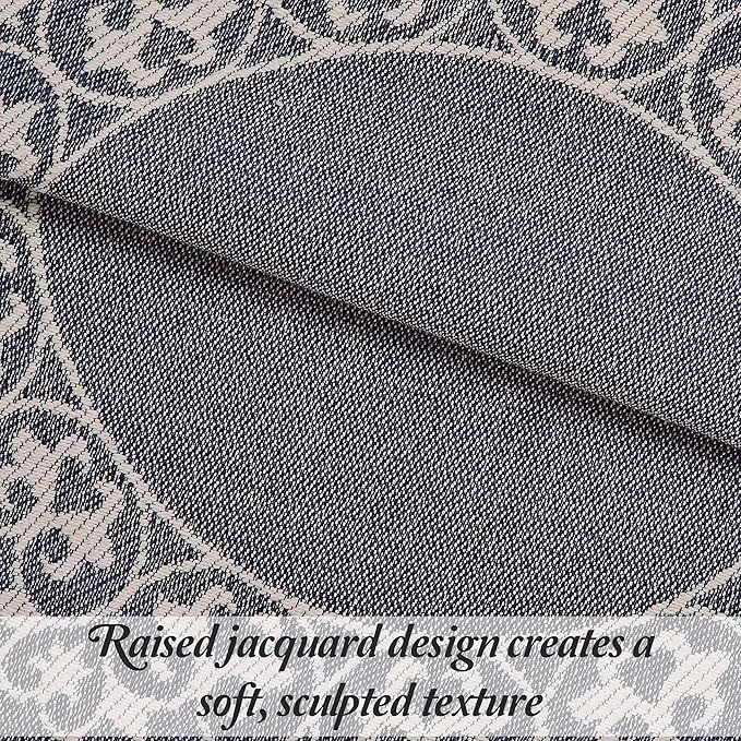 SUPERIOR Cotton Blend Bedspread Set, Includes Oversized Bedspread and 2 Matching Pillow Shams, Light Weight Blanket, Bedding Decor, Jacquard Vintage Floral Mandala, Lyron Collection - Full, Denim Blue