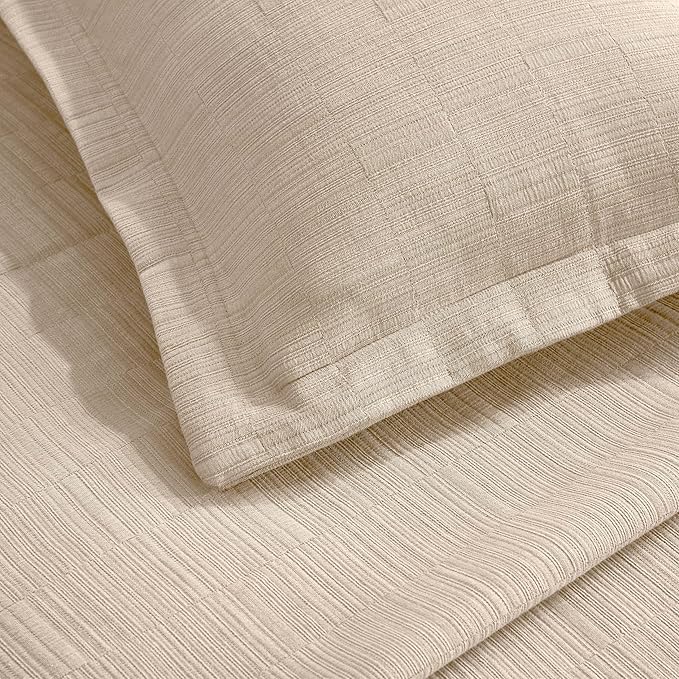 Superior 3 Piece Cotton Bedspread and Sham Set, Home Bed Decor, Decorative Bed Spread, 2 Pillow Shams, Medium Weight, Textured Matelasse Coverlet Bedding, Zenith Collection, California King, Beige