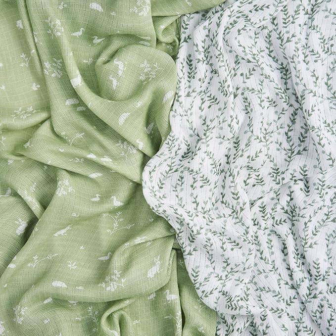 aden + anais Essentials Silky Soft Bamboo Muslin Swaddle, Breathable Baby Blanket, Ideal for Boys, Girls, Newborns, Babies & Infants, Receiving Blanket, Lightweight Wrap, 2 Pack, Nature Friends