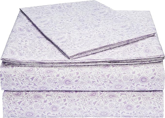 Amazon Basics Lightweight Super Soft Easy Care Microfiber 3-Piece Bed Sheet Set with 14-Inch Deep Pockets, Twin XL, Lavender Paisley, Machine Wash Warm, Tumble Dry Low