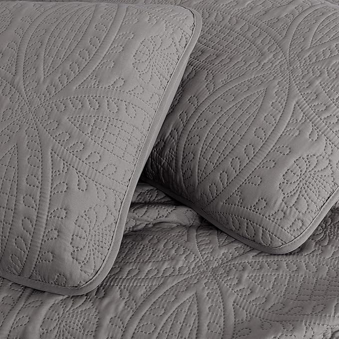 Chezmoi Collection Austin 3-Piece Oversized Bedspread Coverlet Set (Queen, Gray)