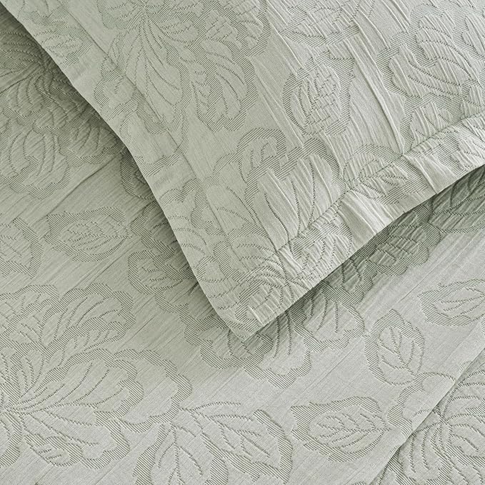 Superior 3 Piece Cotton Bedspread Set, Home Decor, Decorative Bed Spread, 2 Pillow Shams, Medium Weight Blanket, Matelasse Coverlet, Bedding Essentials, Hibiscus Collection, California King, Sage