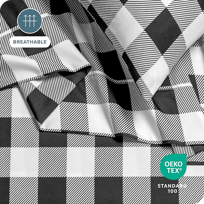 Bare Home Twin Sheet Set - 1800 Ultra-Soft Microfiber Double Brushed - Deep Pockets - Easy Fit - 3 Piece Set - Bedding Sheets & Pillowcases (Twin, Buffalo Plaid - White/Black)