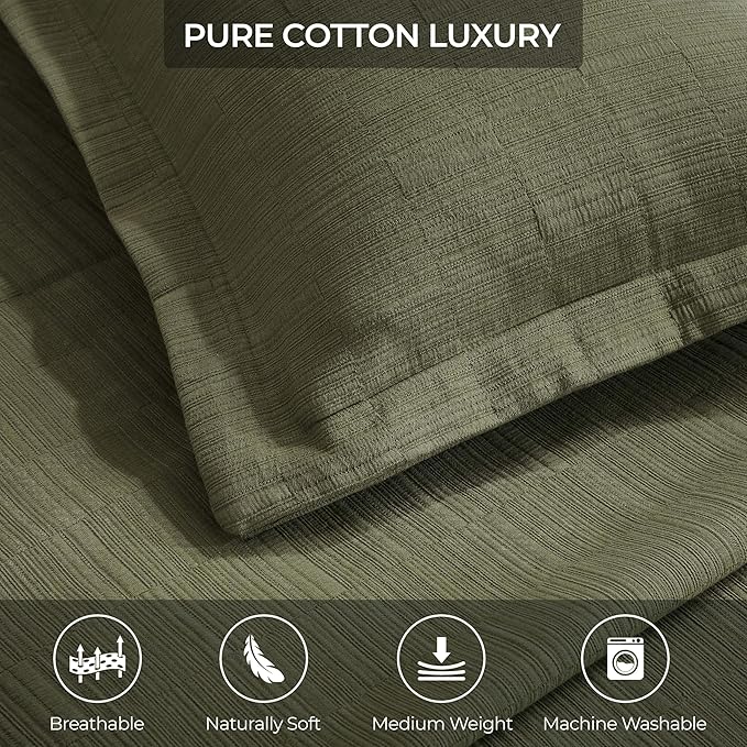 Superior 3 Piece Cotton Bedspread and Sham Set, Home Bed Decor, Decorative Bed Spread, 2 Pillow Shams, Medium Weight, Matelasse Coverlet, Bedding Essentials, Zenith Collection, Full, Olive Green