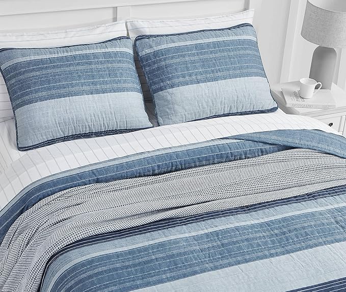Nautica- Twin Quilt Set, Cotton Reversible Bedding Set, Dorm Room Essentials (Ridgeport Blue, Twin)