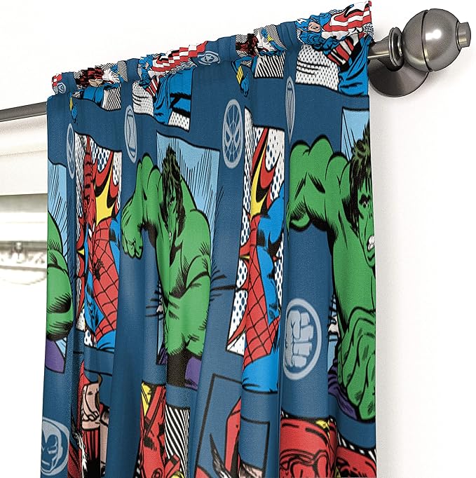 Jay Franco Marvel Avengers Fighting Team 63" Inch Drapes - Beautiful Room Décor & Easy Set Up, Bedding - Curtains Include 2 Tiebacks, 4 Piece Set (Official Marvel Product)