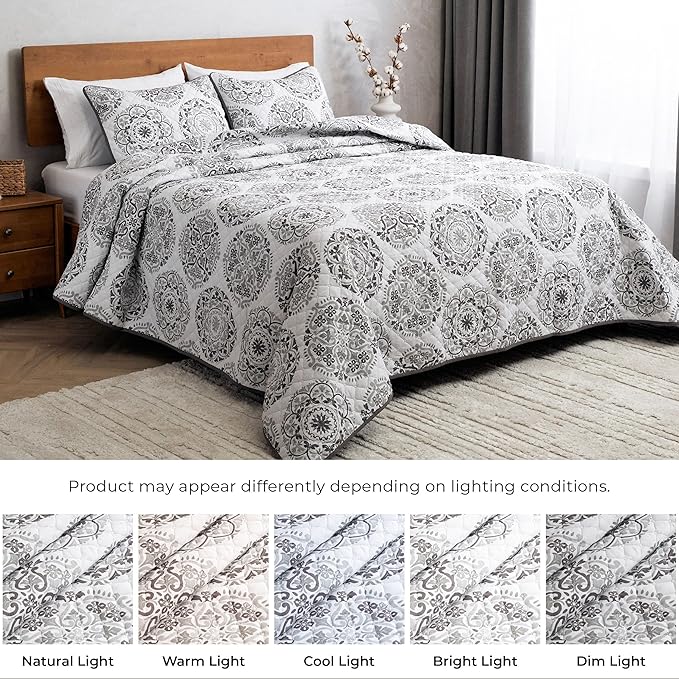 Mellanni Twin Bedspread Coverlet Set - Bedding Cover with Sham - Ultrasonic Quilting Technology - 2 Piece Oversized Quilt Set - Bedspreads & Coverlets (Twin, Rosette Gray)