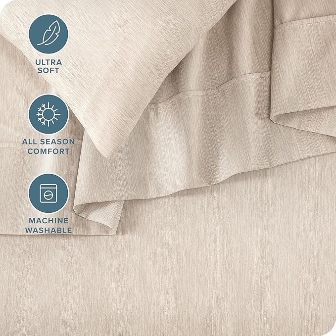 Bare Home Twin XL Sheet Set - College Dorm Size - 1800 Ultra-Soft Microfiber - Deep Pockets - Easy Fit - Extra Soft - 3 Piece Set - Bed Sheets (Twin XL, Heathered Pebble)