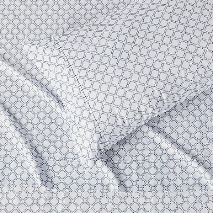 Amazon Basics Lightweight Super Soft Easy Care Wrinkle Free Microfiber 3 Piece Bed Sheet Set with 14-Inch Deep Pockets, Twin, Aqua Square Grid, Kids, Men & Women Bedding