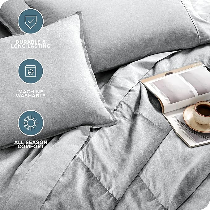 Bare Home Bed-in-A-Bag 7 Piece Comforter & Sheet Set - King - Goose Down Alternative - Ultra-Soft 1800 Premium Bedding Set - Cationic (King, Heathered Pewter)