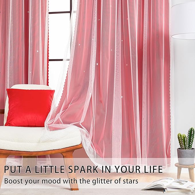 XiDi Blackout Curtains for Bedroom Windows - Unicorn Pattern for Girls & Kids Room, Living Room - 63x52 Inches, 2 Panel, Red