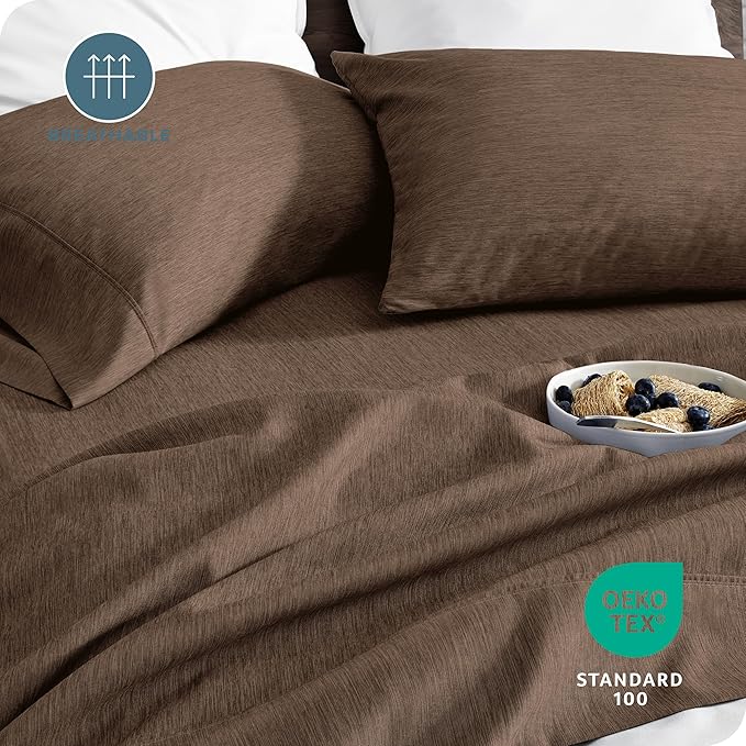 Bare Home Twin XL Sheet Set - 1800 Ultra-Soft Microfiber Twin Extra Long Sheets - Double Brushed - Deep Pockets - Easy Fit - Soft - 3 Piece Set - Bed Sheets (Twin XL, Heathered Taupe)