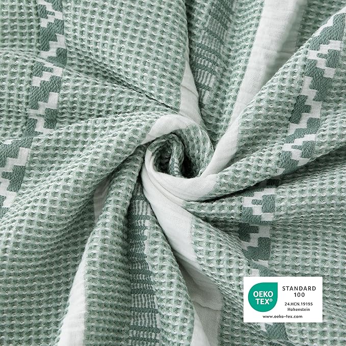 Bedsure Waffle Weave Duvet Cover Queen - 100% Cotton Boho Duvet Cover with 2 Pillowcases - Green Textured Comforter Cover with Zipper Closure (Queen, 90"x90")