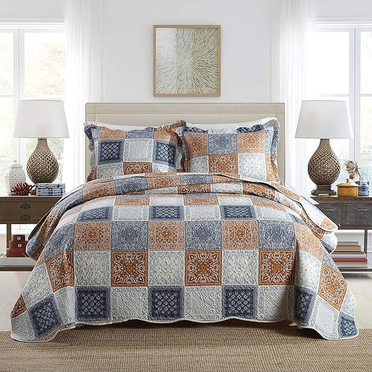 Travan 3-Piece King Quilt Sets Patchwork Bedspreads with Shams Microfiber Lightweight Reversible Oversized Bedding Coverlet Set, King Size