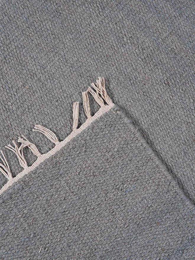 Rugsotic Carpets Hand Woven Flat Weave Kilim Wool 4'x6' Area Rug Solid Silver D00111