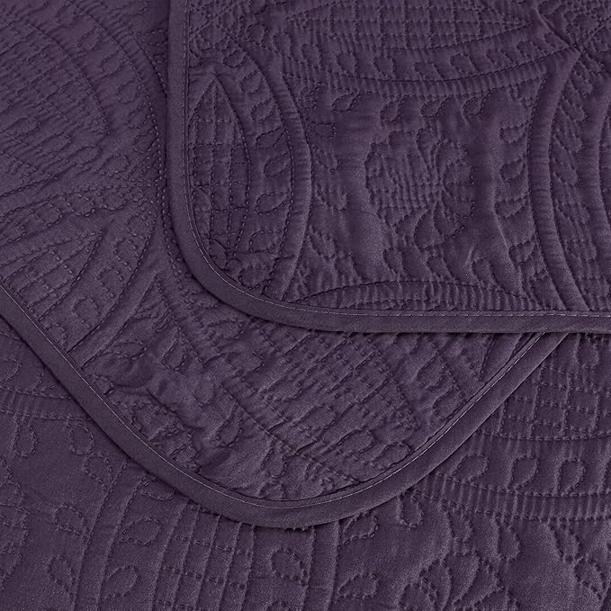 Chezmoi Collection Austin 3-Piece Oversized Bedspread Coverlet Set (King, Purple)