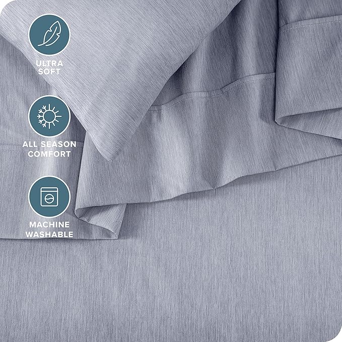 Bare Home King Sheet Set - Luxury 1800 Ultra-Soft Microfiber Double Brushed - Deep Pockets - Easy Fit - 4 Piece Set - Bedding Sheets & Pillowcases (King, Heathered Blueberry)