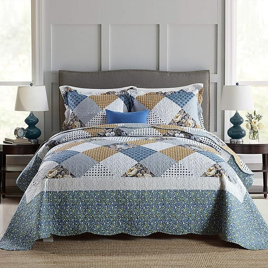 Travan 3-Piece Queen Quilt Sets with Shams Oversized Bedding Bedspread Reversible Soft Coverlet Set, Queen Size