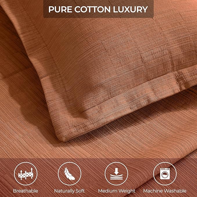 Superior 3 Piece Cotton Bedspread and Sham Set, Home Bed Decor, Decorative Bed Spread, 2 Pillow Shams, Medium Weight, Matelasse Coverlet, Bedding Essentials, Zenith Collection, Queen, Burnt Orange