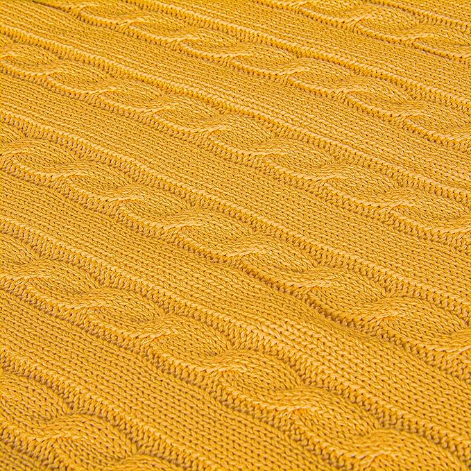 NTBAY 100% Pure Cotton Cable Knit Toddler Blanket, Super Soft Warm Breathable 30x40 Baby Blanket for Crib, Stroller, Nursery, Travel, Newborn, 30x40 Inches, Turmeric