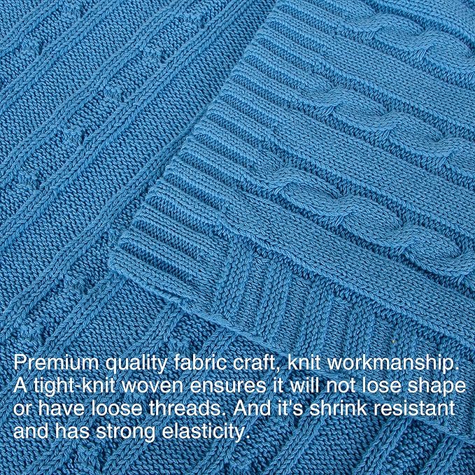NTBAY 100% Pure Cotton Cable Knit Toddler Blanket, Super Soft Warm Breathable 30x40 Baby Blanket for Crib, Stroller, Nursery, Travel, Newborn, 30x40 Inches, Azure Blue