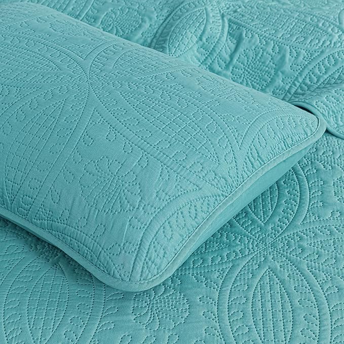 Chezmoi Collection Austin 3-Piece Oversized Bedspread Coverlet Set (King, Turquoise)