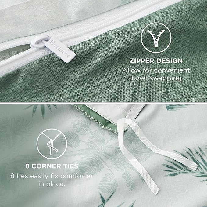 Bedsure Duvet Cover King Size - 100% Cotton Reversible Floral King Duvet Cover Set with Zipper Closure, 3 Pieces Soft & Breathable Green Milieu Bedding Set with 2 Pillow Shams 20"x36"