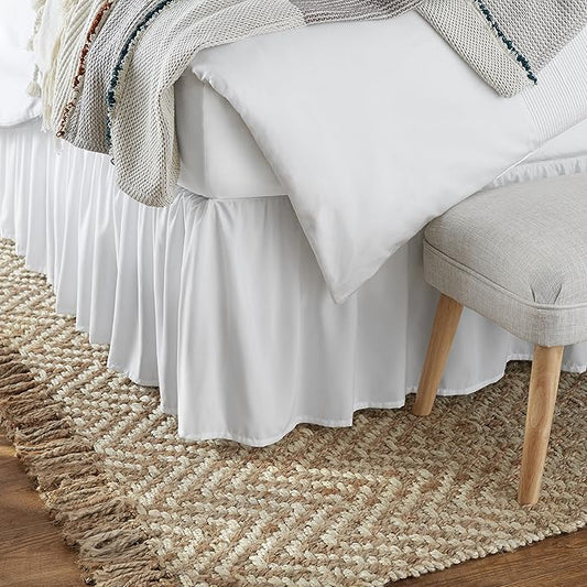 Amazon Basics Lightweight Ruffled Bed Skirt, Classic Style, Soft and Stylish 100% Microfiber With 16" Drop, King, Bright White, Solid