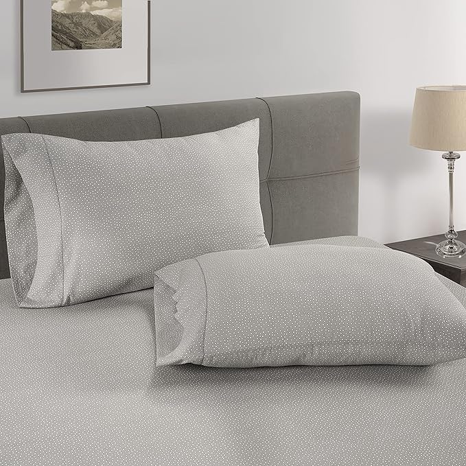 LANE LINEN Twin XL Fitted Sheet, 100% Organic Cotton 2-Piece Set (1 Fitted Sheet, 1 Pillowcase), Percale Weave, Bottom Sheet, Soft, Fits Mattress Upto 15" Deep - Grey (White Dot)(No Flat Sheet)