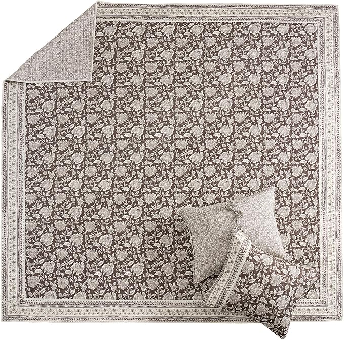 Levtex Home Adare Cocoa Reversible Full/Queen Quilt Set (88x92in) and 2 Pillow Shams (26x20in) - Floral Bedding - Brown Cream - Cotton Full/Queen Size Quilt Bedding Set - Lightweight, Soft, Pre-Washed