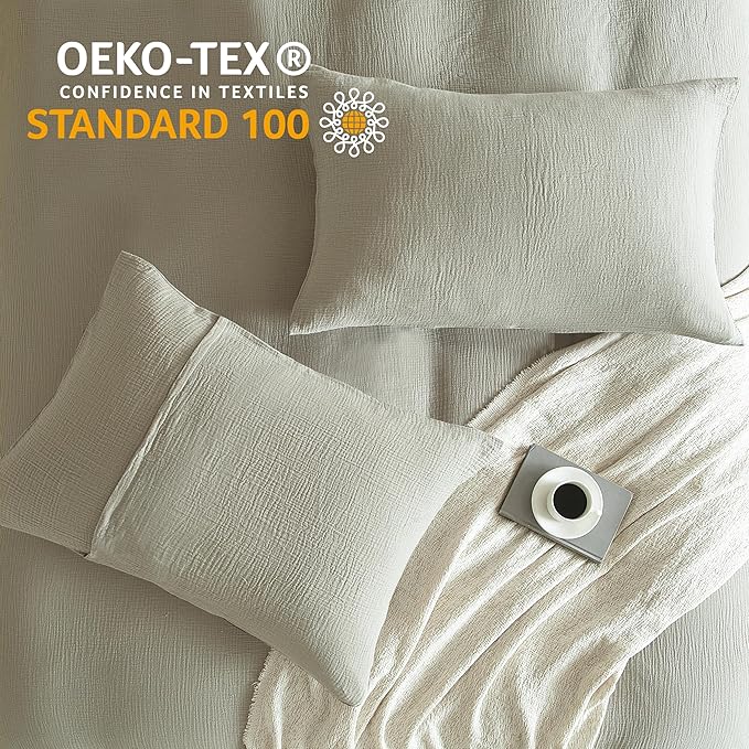 SE SOFTEXLY Muslin Duvet Cover Queen Size, 100% Washed Cotton Duvet Cover Set, Ultra Soft Comforter Cover Linen Like, 3 Pieces Minimalist Gauze Duvet Cover with 2 Pillowcases, 90"x90", Smoky-Green
