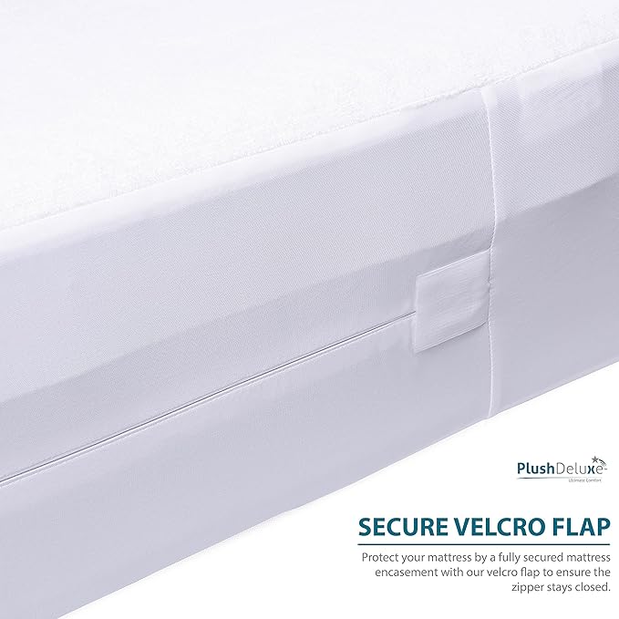 PlushDeluxe Premium 100% Waterproof Mattress Encasement, Breathable Soft Cotton Terry Surface (9"-12" Deep, Twin 39X75)
