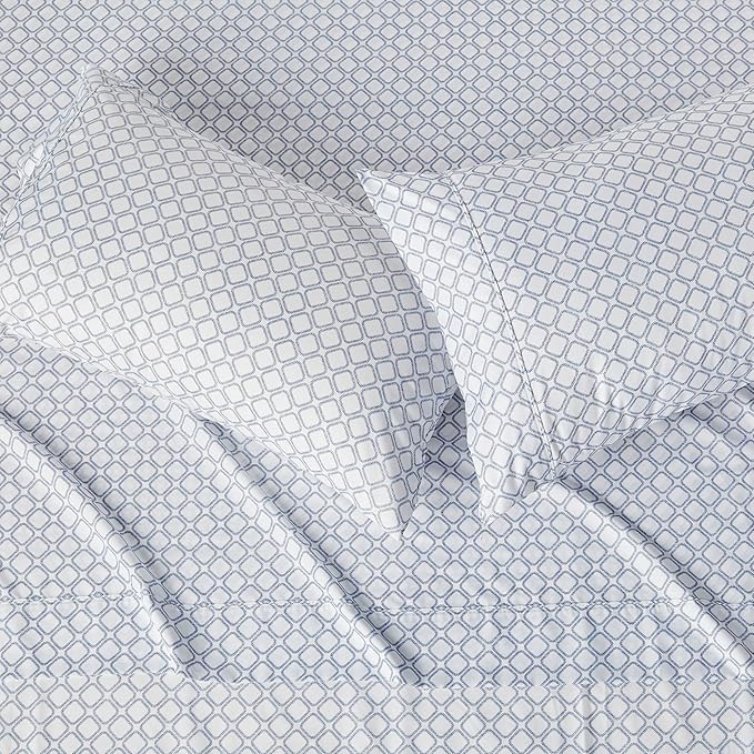 Amazon Basics Lightweight Microfiber 4-Piece Bed Sheet Set, Full, Aqua, Printed