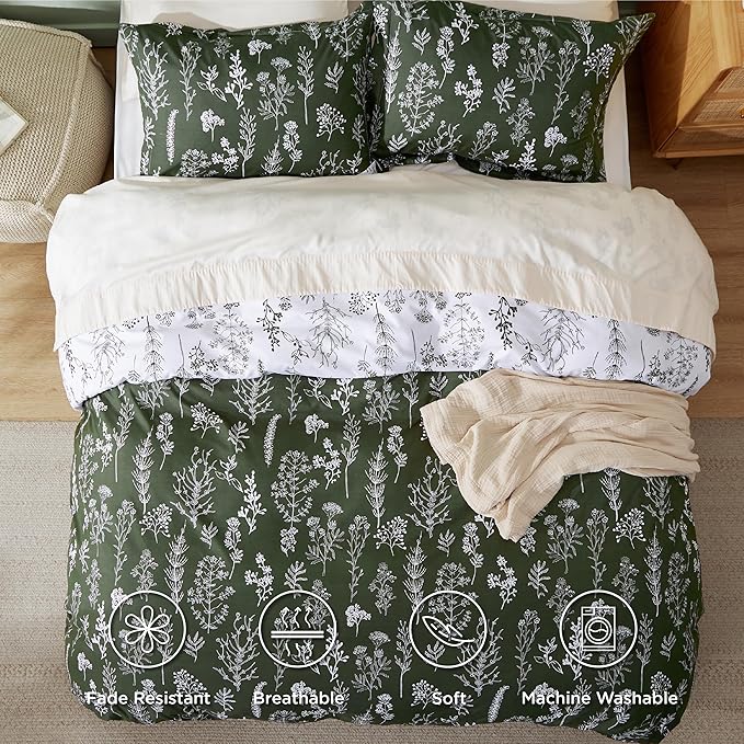 Bedsure Duvet Cover King Size - Reversible Bronze Green King Duvet Cover Set with Zipper Closure, 3 Pieces Floral Patterned Bedding Set with 8 Corner Ties and 2 Pillow Shams