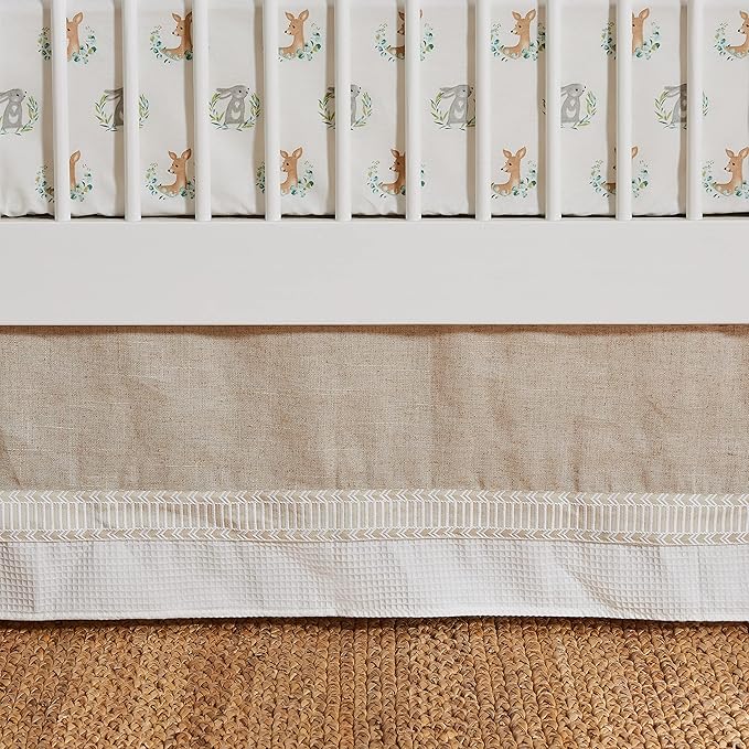 Levtex Baby - Woodland Pals Crib Bed Set - Baby Nursery Set - Cream Taupe Brown Green - Woodland Friends - 5 Piece Set Includes Quilt, One Fitted Sheet, Wall Decal, Skirt/Dust Ruffle & Basket