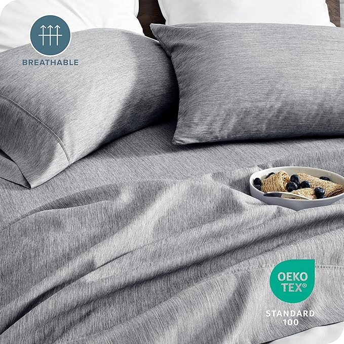 Bare Home Full Sheet Set - Luxury 1800 Ultra-Soft Microfiber Double Brushed - Deep Pockets - Easy Fit - 4 Piece Set - Bedding Sheets & Pillowcases (Full, Heathered Charcoal)