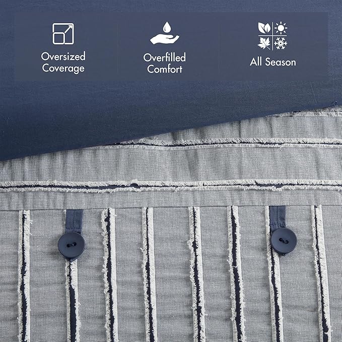 Madison Park Comforter Cotton Clipped Jacquard, Oversized Comforters King Size Bed, All Season Down Alternative Overfilled King Size Comforter, Essence, King/Cal King, Blue 9 Piece