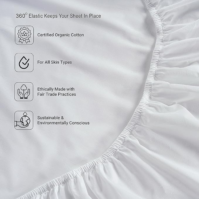 LANE LINEN 100% Organic Cotton King Sheet Set, 4Pc Cotton Sheets King Size, Breathable Bedding Sheet & Pillowcases, Hotel Luxury Bed Sheets Set, 15" Deep Pocket - White King Sheets (2 Pack)
