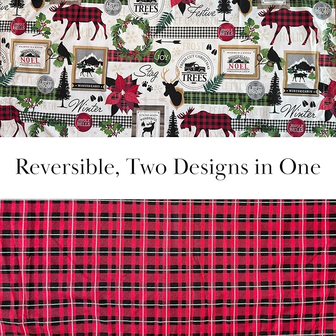 Southshore Fine Living, Inc. Merry Town Christmas Quilt Set, Queen/Full Size 3-Piece Christmas Bedding Set w/Matching Holiday Pillow Shams, Reversible 2-Sided Red Plaid Quilt & Rustic Cabin Print