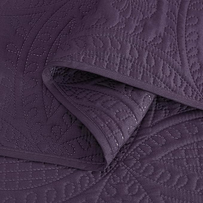 Chezmoi Collection Austin 3-Piece Oversized Bedspread Coverlet Set (Queen, Purple)