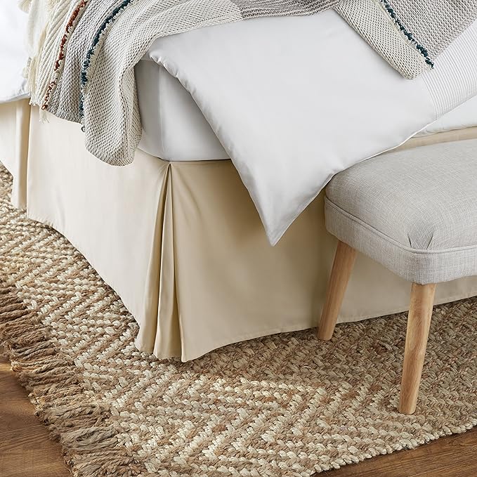 Amazon Basics Lightweight Pleated Bed Skirt, King, Beige, Solid (Pack of 8)