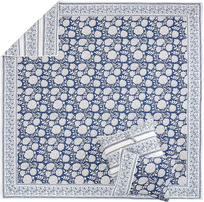 Levtex Home Adare Denim Reversible King/Cal King Quilt Set (106x92in) with 2 Pillow Shams (36x20in) - Floral Bedding - Blue White - Cotton King Size Quilt Bedding Set - Lightweight, Soft, Pre-Washed