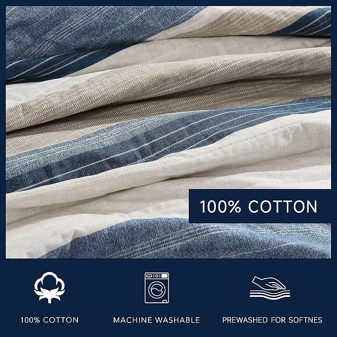 Nautica - Twin Quilt Set, Cotton Reversible Bedding with Matching Sham, Dorm Room Essentials (Ridgeport Denim, Twin)