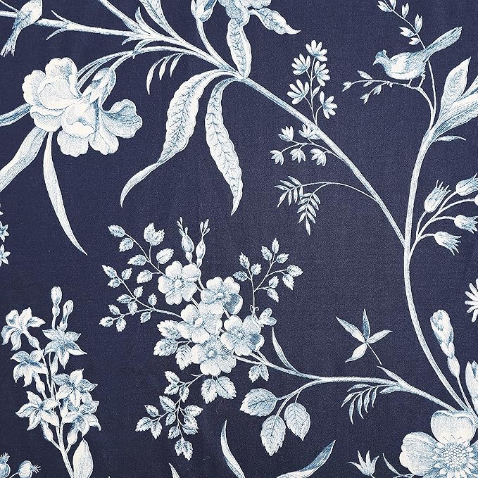 Laura Ashley- Queen Comforter Set, Cotton Reversible Bedding Set, Includes Matching Shams with Bonus Euro Shams & Throw Pillow Covers (Branch Toile Blue, Queen)