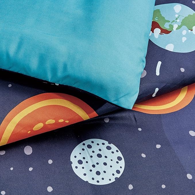 Chezmoi Collection 4-Piece UFO Aliens Boys Full Bedding Sets - Soft Microfiber Multi-Color Universe Galaxy Kids Comforter Set Full/Queen